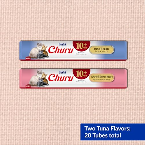 INABA Churu for Senior 10+ Creamy Lickable Cat Treats, Tuna & Chicken, 40 Tubes D3392
