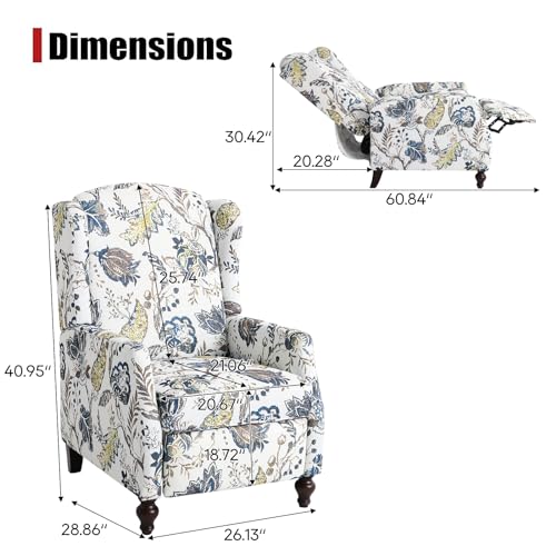 Wingback Recliner Chair with Massage and Heat, Tufted Fabric, Wooden Legs D91574