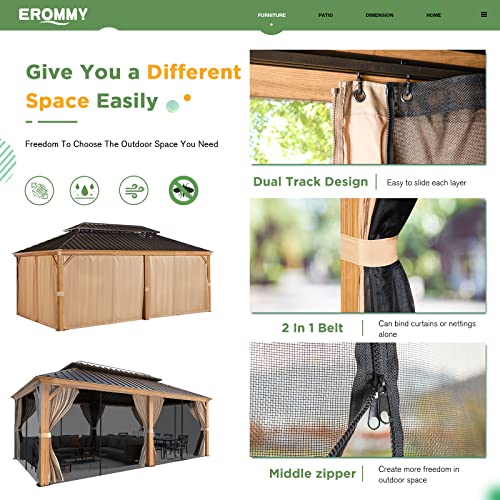 EROMMY 14'x20' Hardtop Gazebo Double Roof Galvanized Steel Outdoor Pavilion G3084