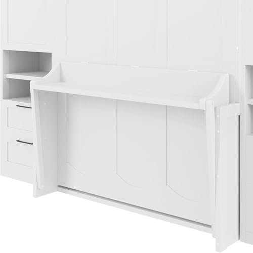 MERITLINE Full Murphy Bed with Desk and Storage, White P49157