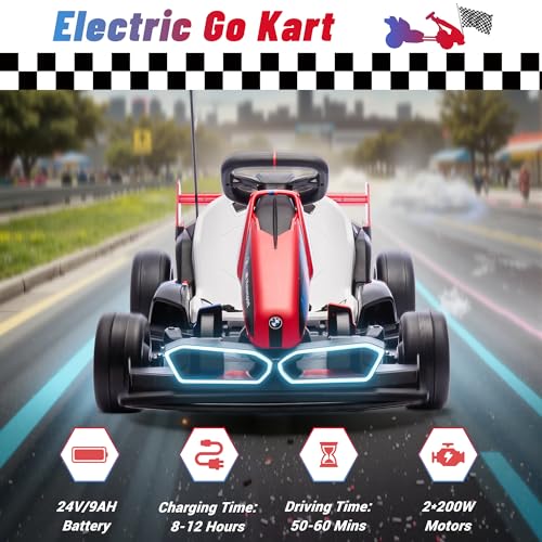 BMW Licensed 24V 9AH Electric Drift Kart for Kids, 7.5 MPH, Grey F94684