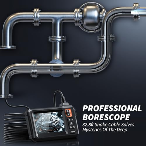 Endoscope Camera with Light, 4.3" IPS Screen, 1920P HD, 16.4FT Semi-Rigid Cord, IP67 Waterproof, Orange G627561