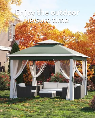 Pop Up Gazebo Tent with Mosquito Netting, Water & UV Resistant - Khaki J83860