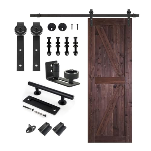 S&Z TOPHAND® 20 in x 84 in Elephant Gray British Brace Knotty Barn Door with 4FT Sliding Hardware Kit G149446