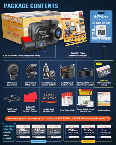 ROVE R2-4K DUAL Dash Cam Front and Rear, STARVIS 2 Sensor, 5G WiFi, 4K 2160P, 3" IPS J131