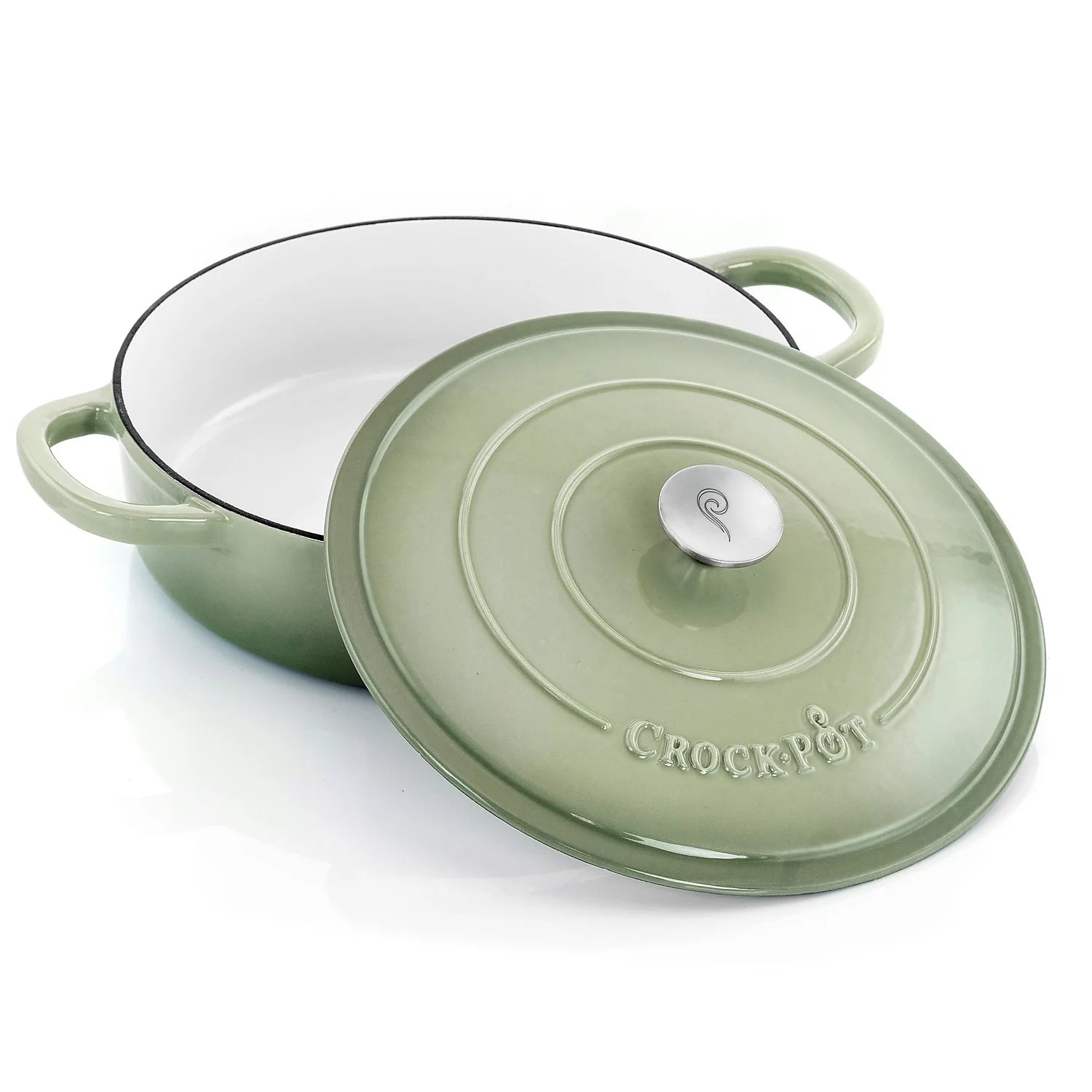 Crock Pot Artisan 5 Quart Enameled Cast Iron Braiser Pan with Lid, Pistachio Green T9166