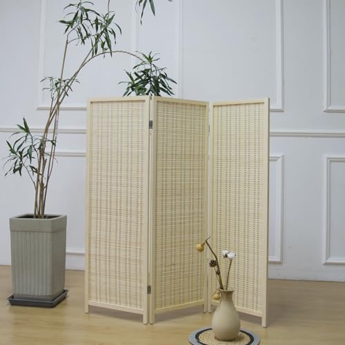 3 Panel Bamboo Room Divider, Double Sided, Brown, 47.2"H E393