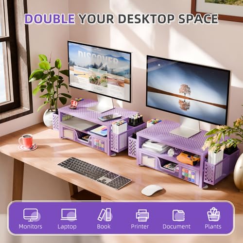 Simple Trending 2 Tier Metal Monitor Stand with Drawer and Pen Holder R17754