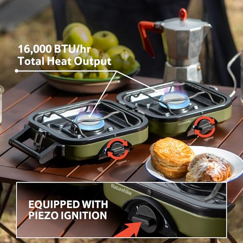Naturehike 2 Burner Folding Camping Stove with Griddle, Portable Gas Stove P317