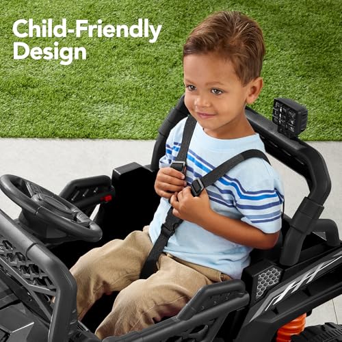 Kids 12V Electric Ride On UTV Car with Trailer, Parent Control, LED Lights, Bluetooth - Black C2735