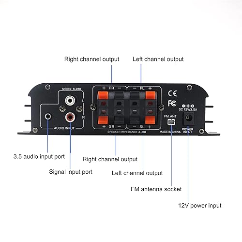 4 Channel Bluetooth 5.0 Stereo Amplifier, 50Wx4 HiFi, Class D Home Audio Receiver with Remote B25174
