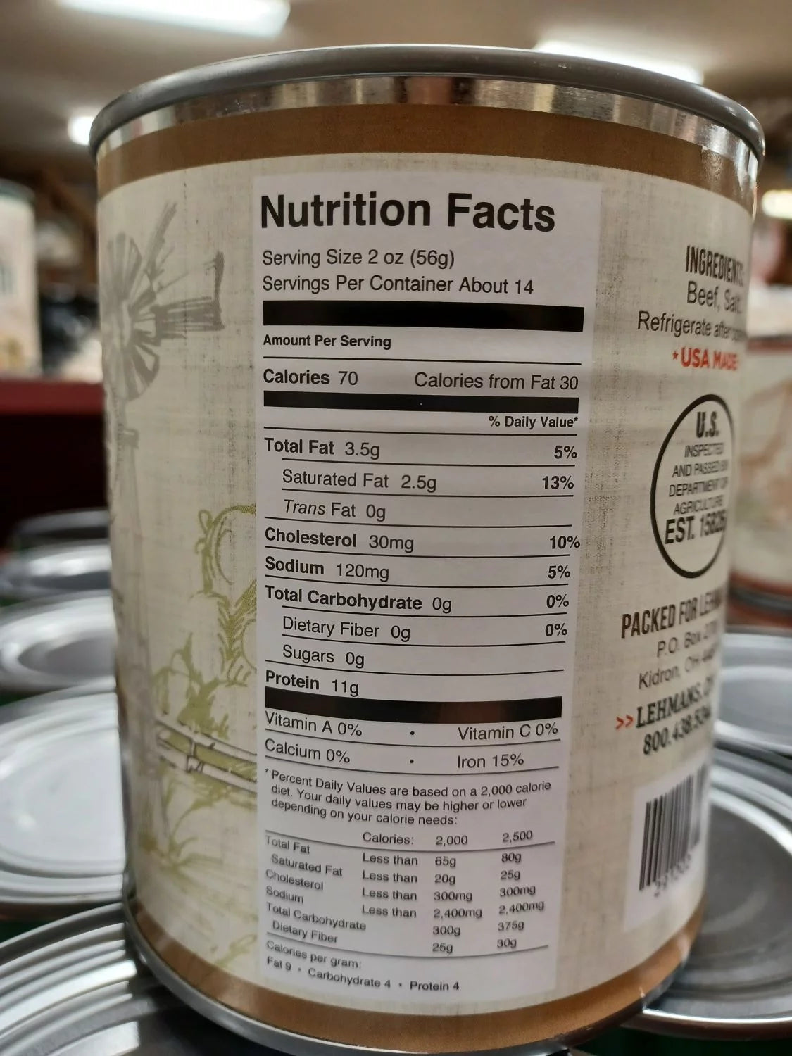 Lehman's All Natural Canned Beef, 28 oz, Case of 12 J79616