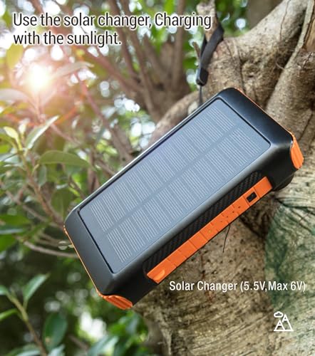 Solar Power Bank 20000mAh with Hand Crank and 4 Cables, Orange N83109