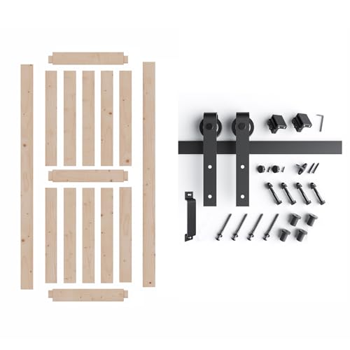 FREDBECK 48in x 80in Sliding Wood Barn Door with 8FT Hardware Kit V8036