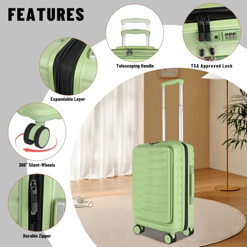 Lightweight 3-Piece Hardshell Luggage Set with Spinner Wheels & TSA Lock, Light Avocado Green B502471