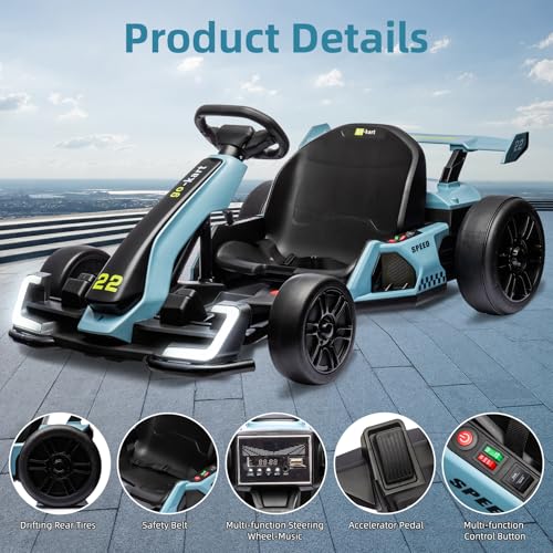 24V Kids Go Kart 300W Electric Drift Kart Car with Adjustable Seat, White X99654
