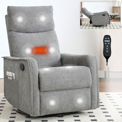 Massage Chair Recliner with Heat, Swivel Rocking, High Back Fabric Black V2333