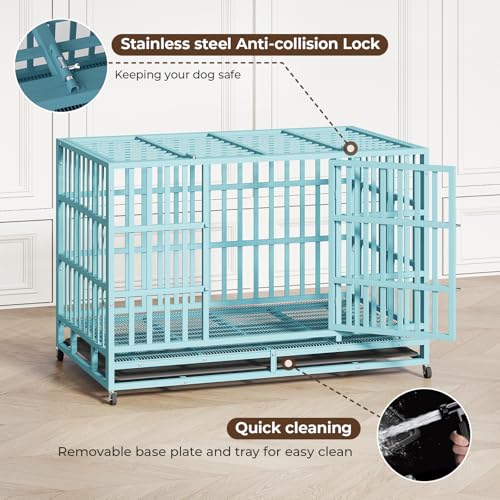 48 Inch Heavy Duty Dog Crate with Wheels and Double Door A25580