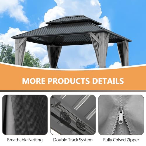 12'x12' Hardtop Gazebo with Galvanized Steel Roof, Aluminum Frame, Curtains & Netting X81832