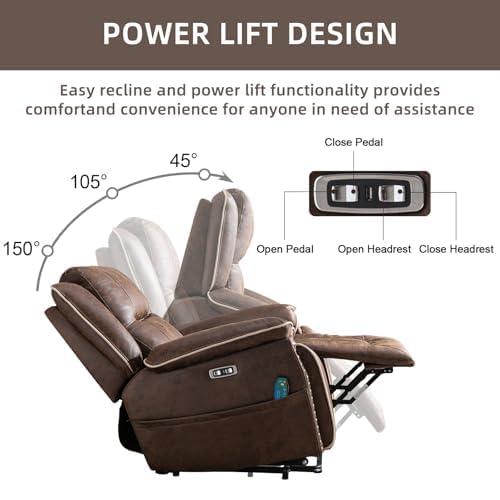 Phoenix Home Dual Motor Power Lift Chair with Massage and Heat, Brown I97460