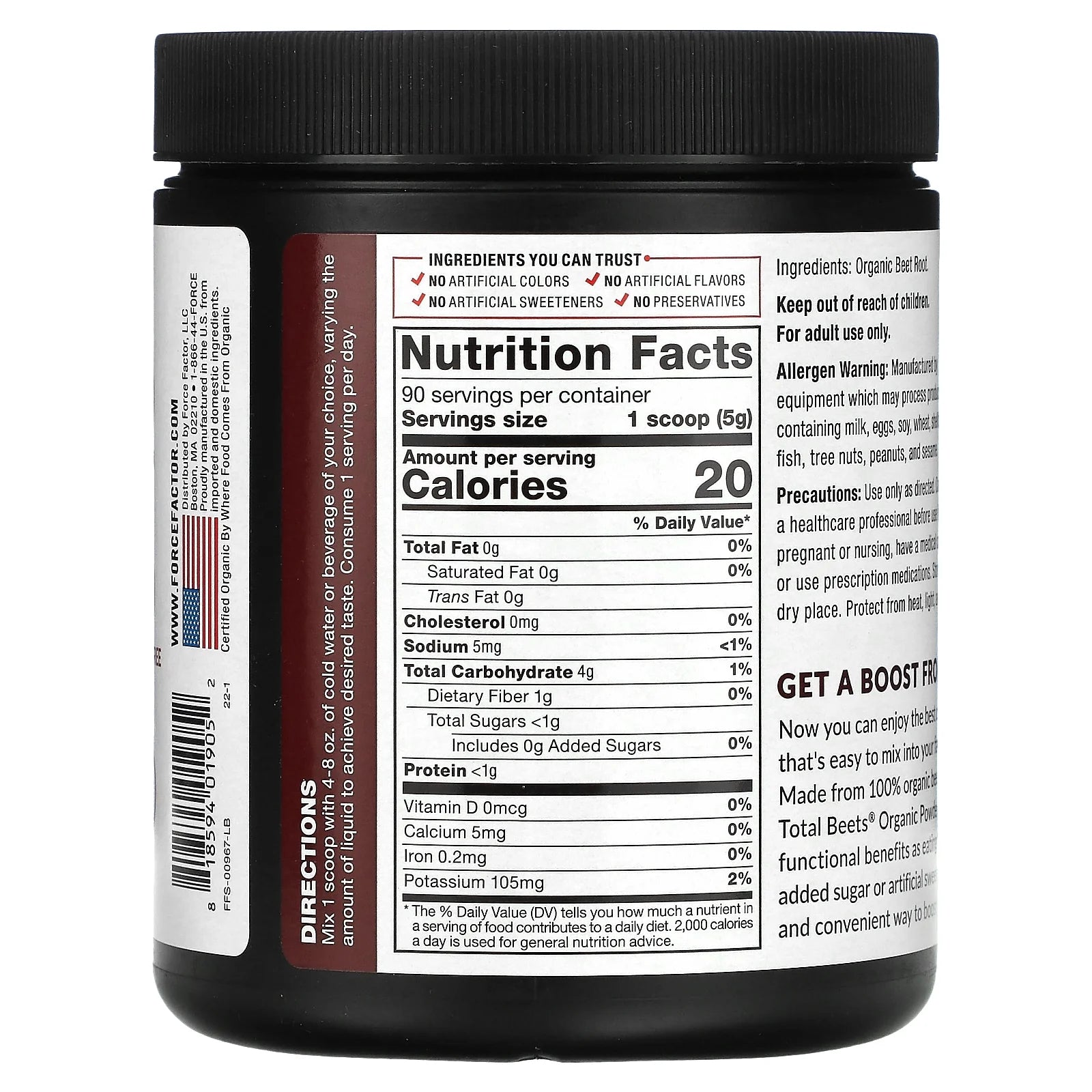 Force Factor Total Beets Organic Beetroot Powder 15.9 oz O508866
