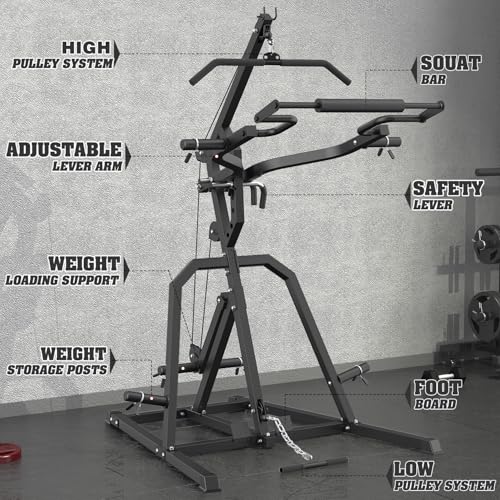 DONOW Leverage Gym Power Rack Squat Rack with LAT Low Row System Home Gym Workout Station O450515