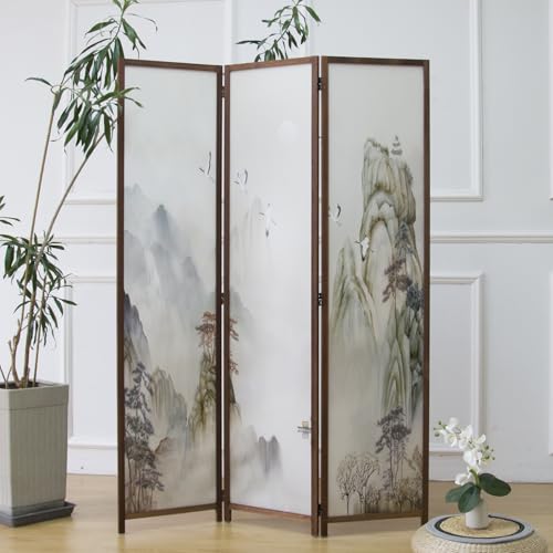 6 Panel Room Divider Screen, Double Faced, Mountain Landscape, 67" H x 94.5" W B114