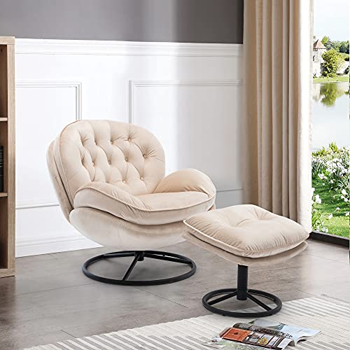 Baysitone Velvet Swivel Accent Chair with Ottoman Set, Modern Lounge Chair, Fruit Green Q36819