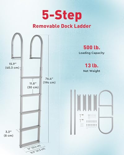 CO-Z 3 Step Removable Dock Ladder for Pontoon Boat, Aluminum Swim Ladder with Nonslip Tread O80708