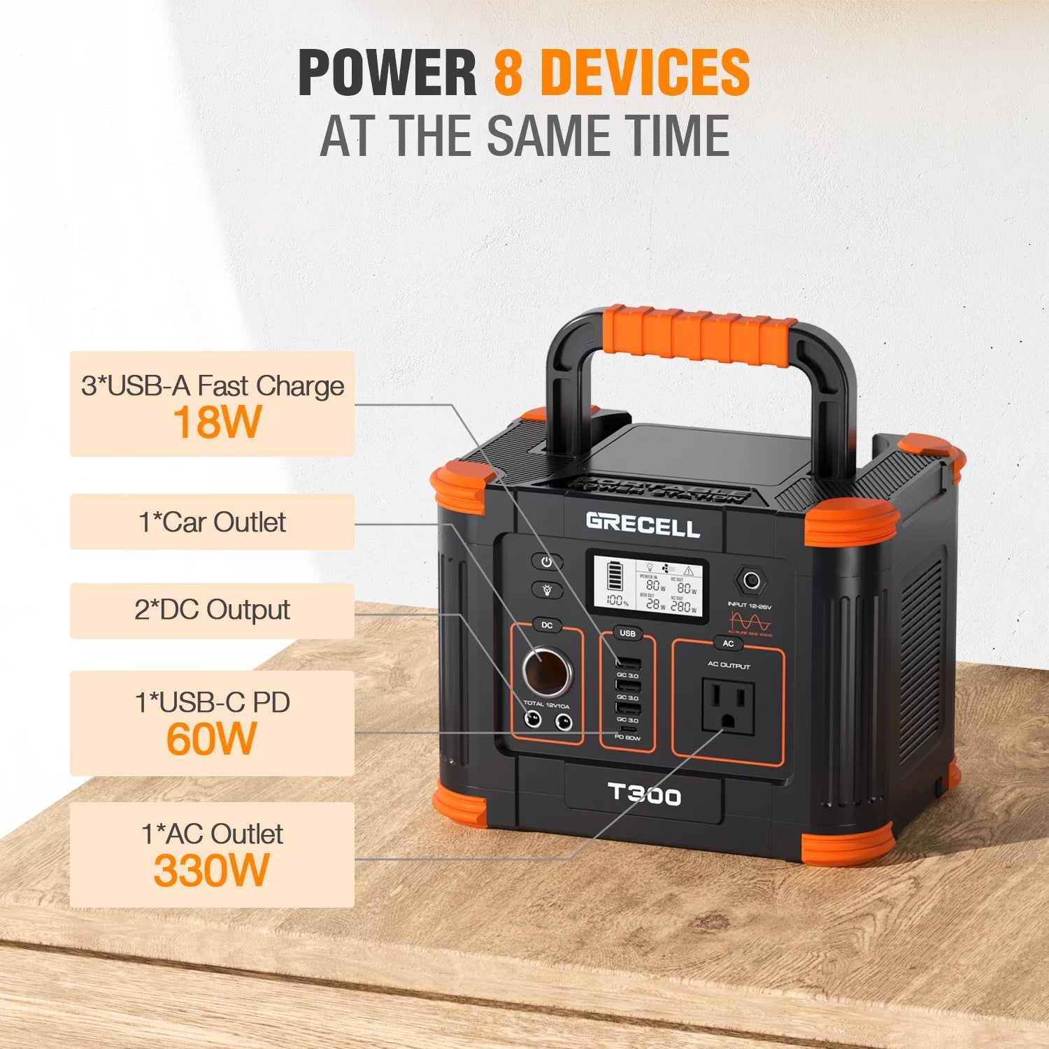 300W Portable Power Station 288Wh Solar Generator for Camping V794044