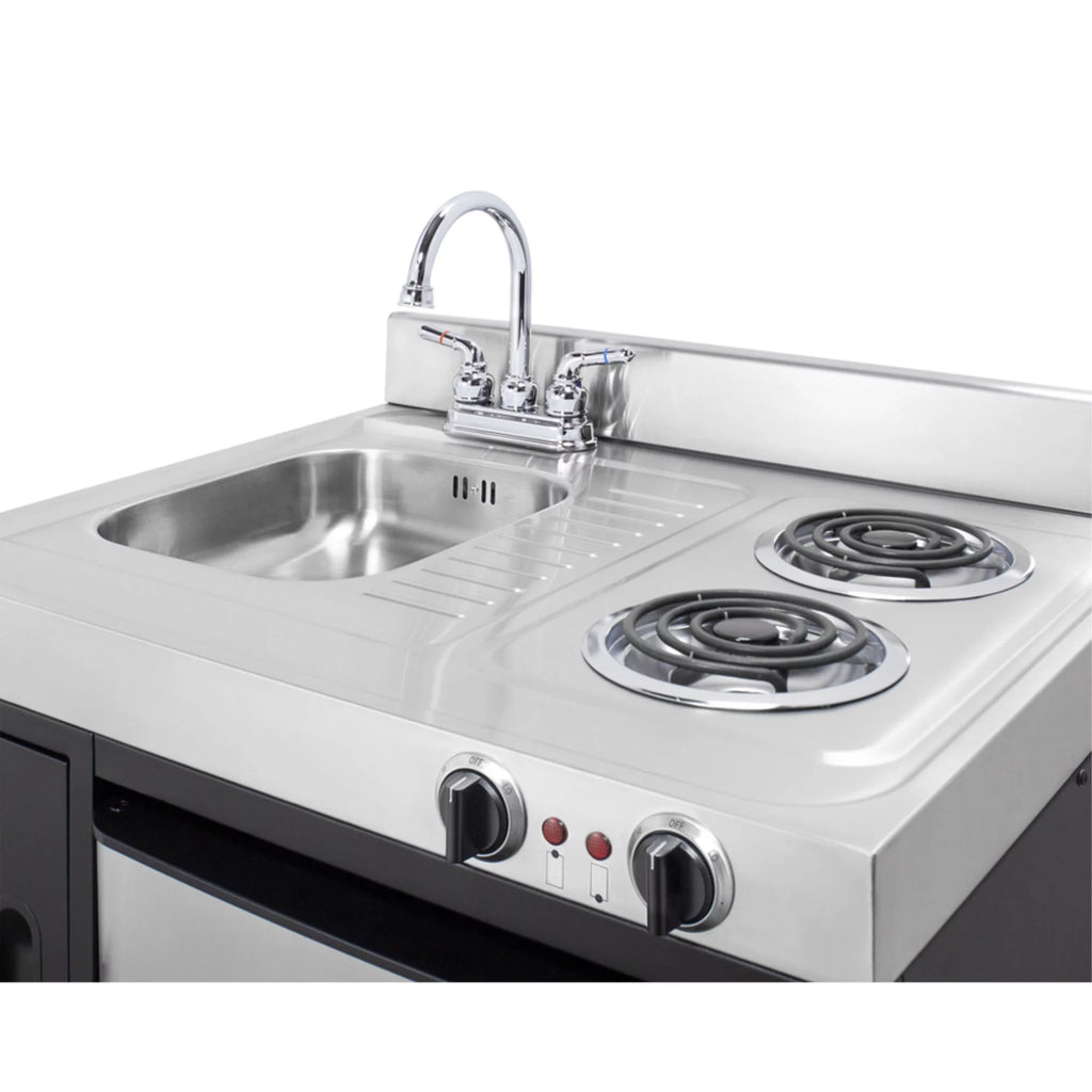 30" all-in-one kitchenette with 2-burner cooktop, fridge, sink, and cabinet W440