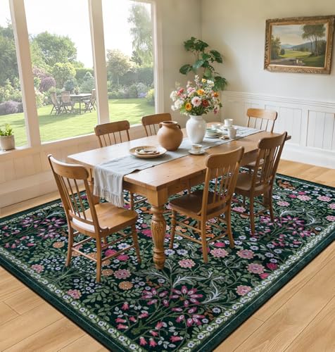 8x10 Floral Washable Area Rug for Living Room, Vintage Soft Non-Slip Carpet Z978379