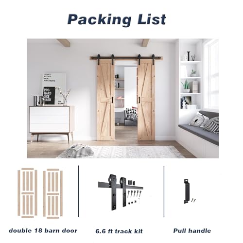 FREDBECK 48in x 80in Sliding Wood Barn Door with 8FT Hardware Kit V8036