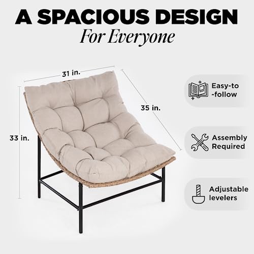 Bme Heavy Duty Wicker Egg Chair for Indoor & Outdoor, Black Base N148