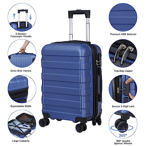 SUPER DEAL 21 Inch Carry On Luggage with Spinner Wheels, Expandable Hardside Suitcase, Black N556