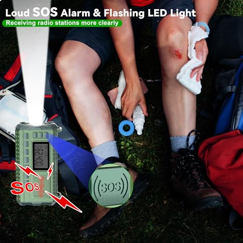 Emergency Weather Radio AM/FM NOAA Hand Crank Solar Power Bank Flashlight SOS Alarm Green Z3033