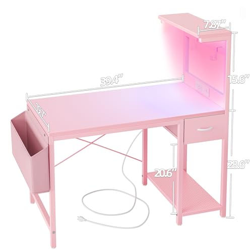TIQLAB Gaming Desk 47 inch with Power Outlet and LED Light, Carbon Fiber Black P5873