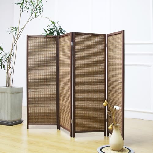 3 Panel Bamboo Room Divider, Double Sided, Brown, 47.2"H E393