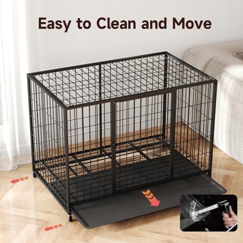 48 Inch Heavy Duty Dog Crate with Wheels and Double Door A25580