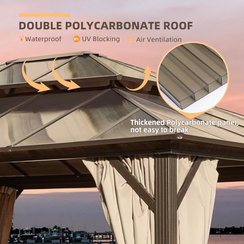 YOLENY 10'x13' Hardtop Gazebo with Aluminum Frame and Curtains F853
