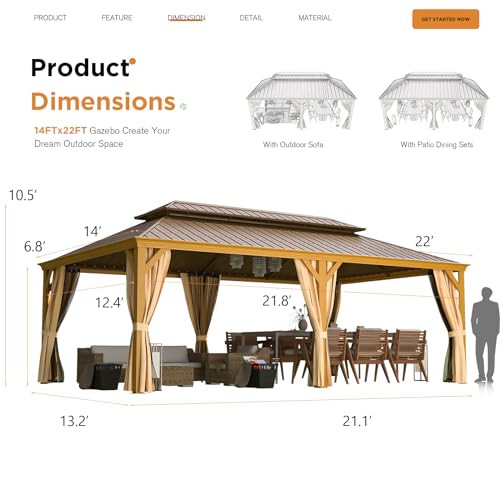 EROMMY 14'x20' Hardtop Gazebo Double Roof Galvanized Steel Outdoor Pavilion G3084