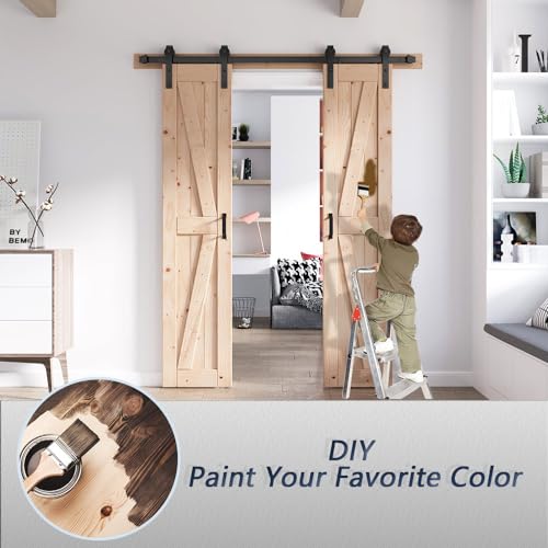 FREDBECK 48in x 80in Sliding Wood Barn Door with 8FT Hardware Kit V8036