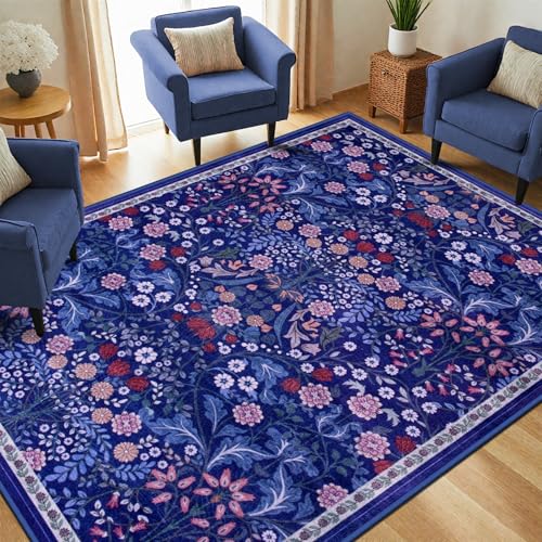 8x10 Floral Washable Area Rug for Living Room, Vintage Soft Non-Slip Carpet Z978379