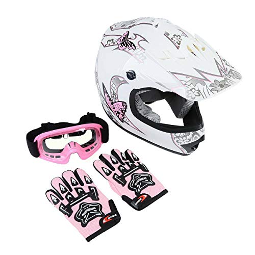 SLMOTO Dot Youth Kids Motocross Helmet Red Spider Design with Goggles and Gloves F254987