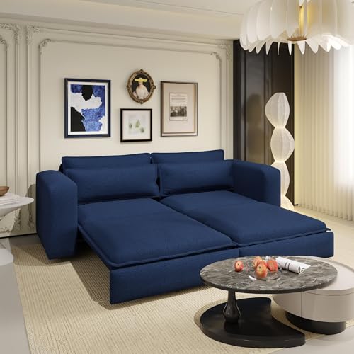 93" King Pull Out Sofa Bed with 2 Pillows, Blue Q21489