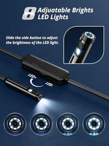 Dual-Lens 1920P HD Endoscope Camera with Light, IP67 Waterproof, 16.4ft for iOS & Android M65854