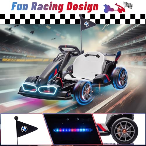 BMW Licensed 24V Electric Drift Go Kart for Kids Ages 6-12, White S1857