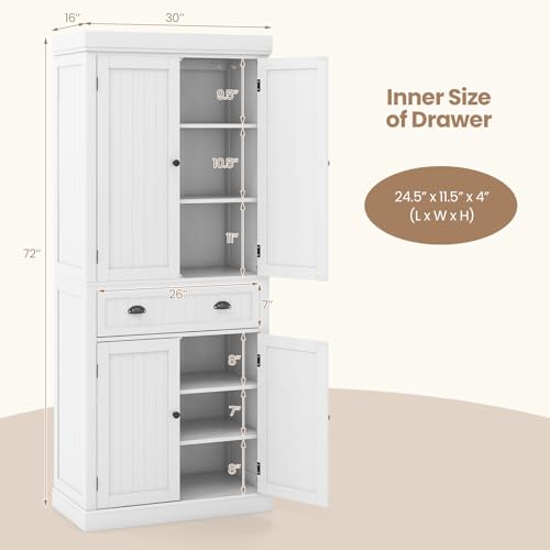 Tangkula 72" Tall Kitchen Pantry Cabinet with 2 Cabinets and Drawer X61390