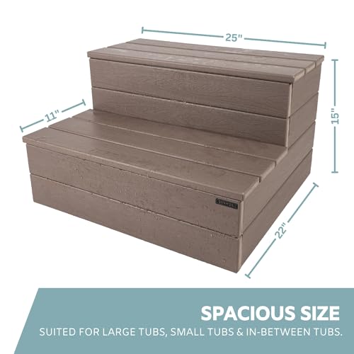 Hot Tub Steps - Wood-Looking Plastic, Waterproof, Gray Non-Slip P3707