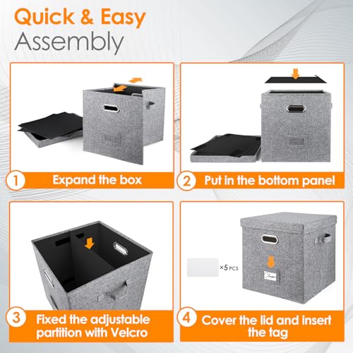 Vinyl Record Storage Box for 50 LPs, Stackable Linen Crate with Lid P294298